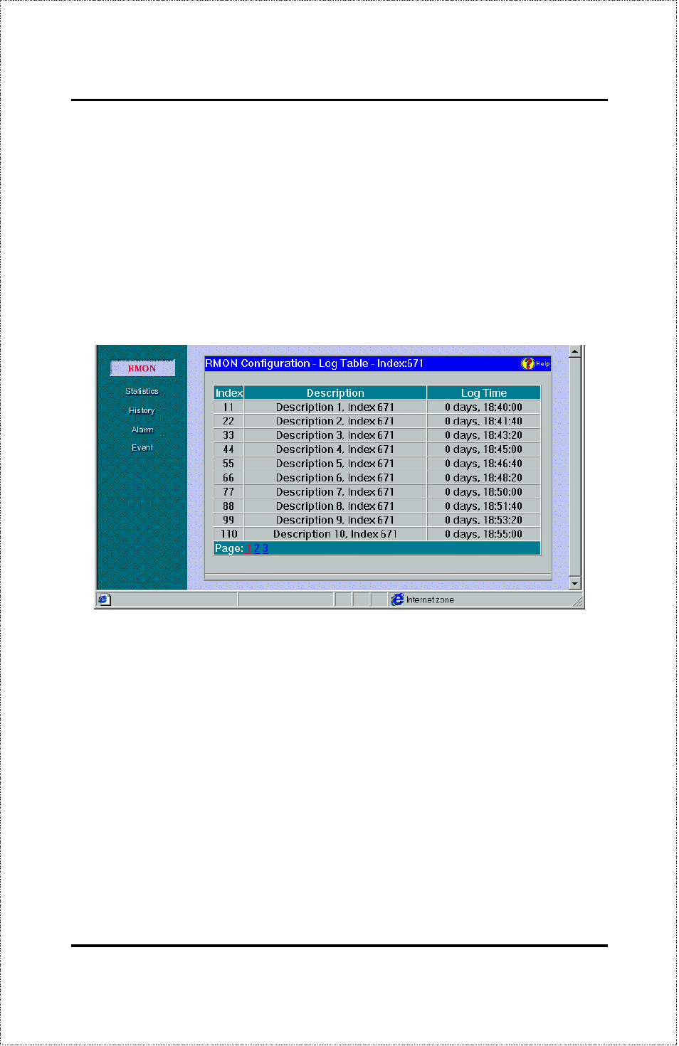 Log table for event index | D-Link DFE-2600 User Manual | Page 121 / 147