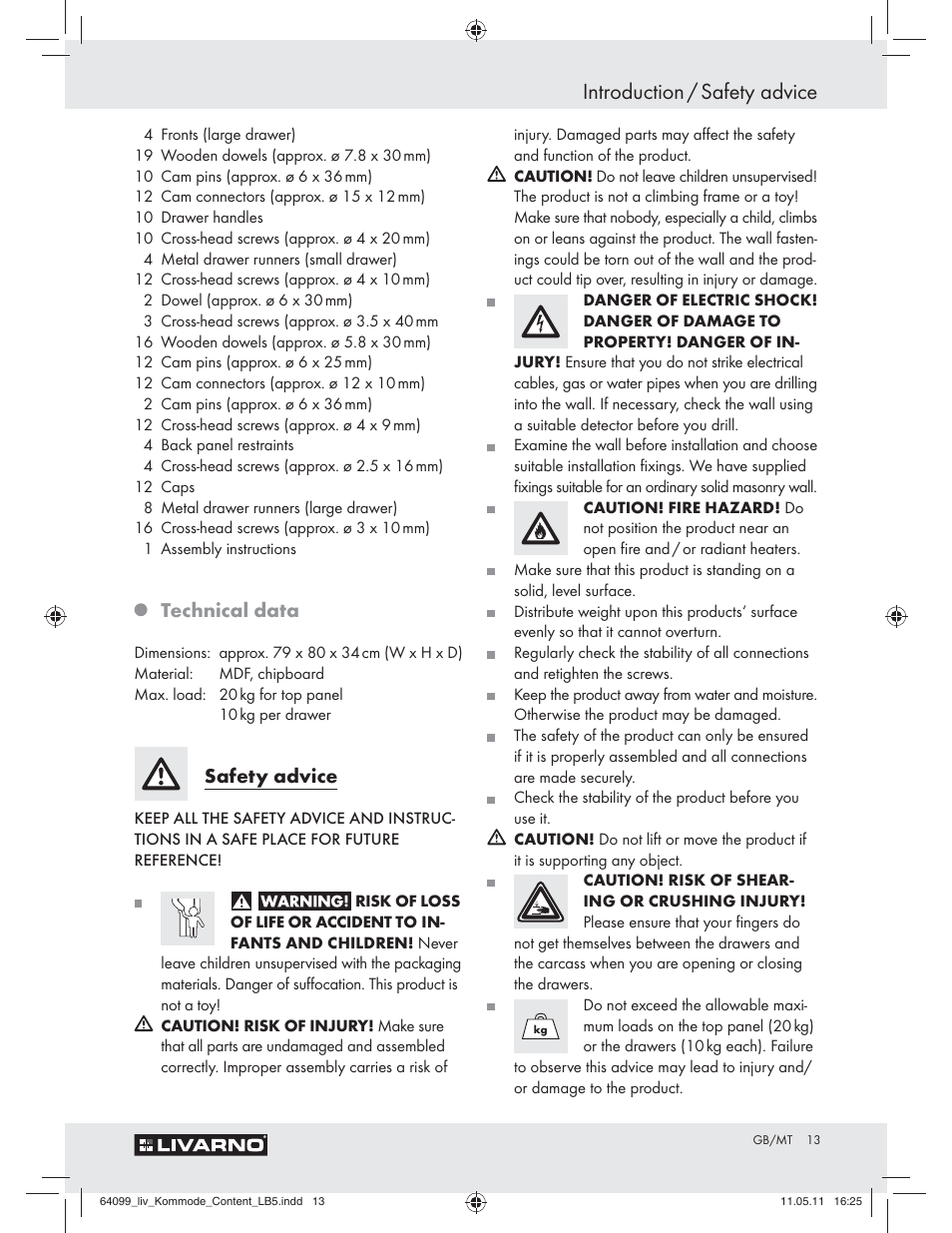 Introduction / safety advice, Technical data, Safety advice | Livarno Z30845 User Manual | Page 11 / 24