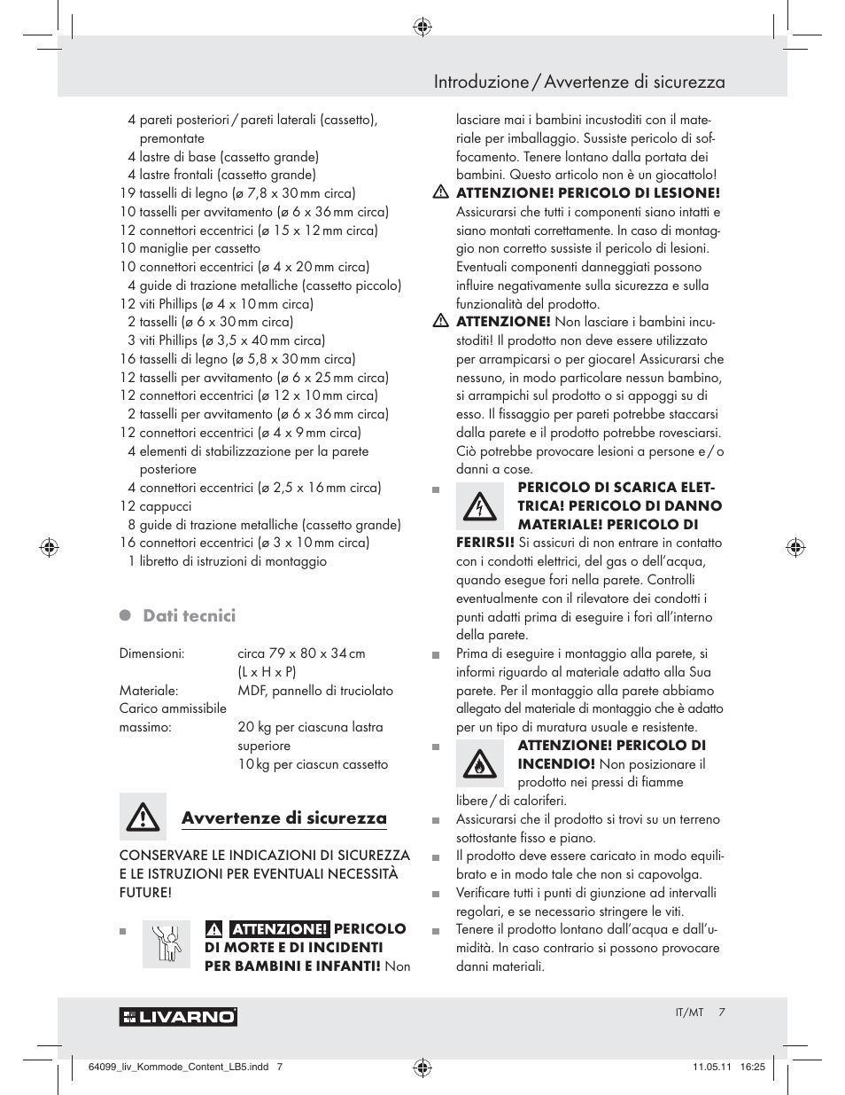 Introduzione / avvertenze di sicurezza, Dati tecnici, Avvertenze di sicurezza | Livarno Z30845 User Manual | Page 5 / 24