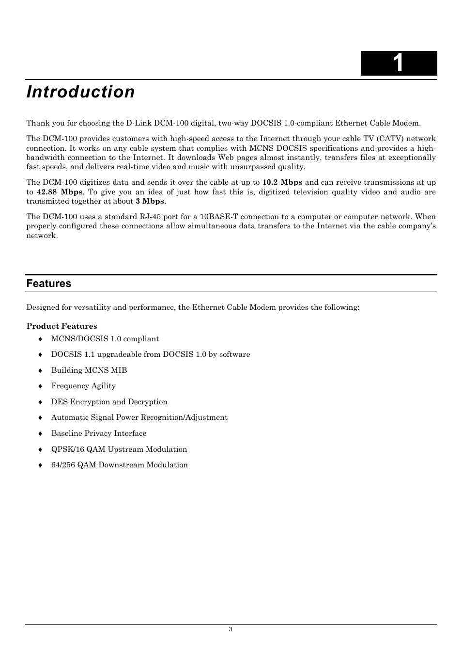 Introduction, Features | D-Link DCM-100 User Manual | Page 3 / 18