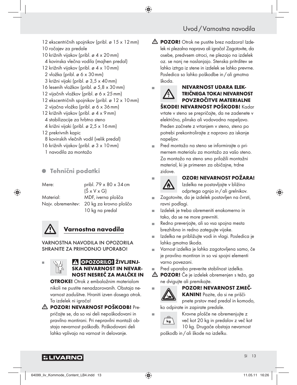 Uvod / varnostna navodila, Tehnični podatki, Varnostna navodila | Livarno Z30845 User Manual | Page 11 / 30