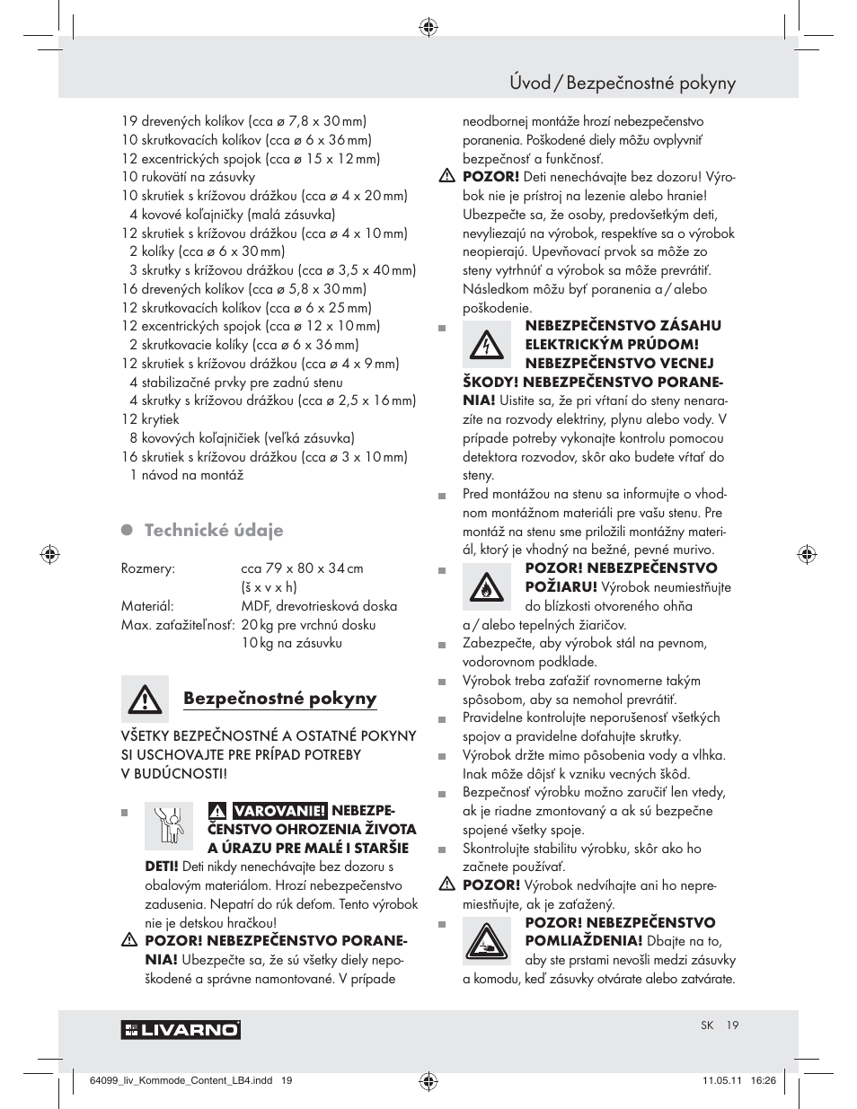 Úvod / bezpečnostné pokyny, Technické údaje, Bezpečnostné pokyny | Livarno Z30845 User Manual | Page 17 / 30