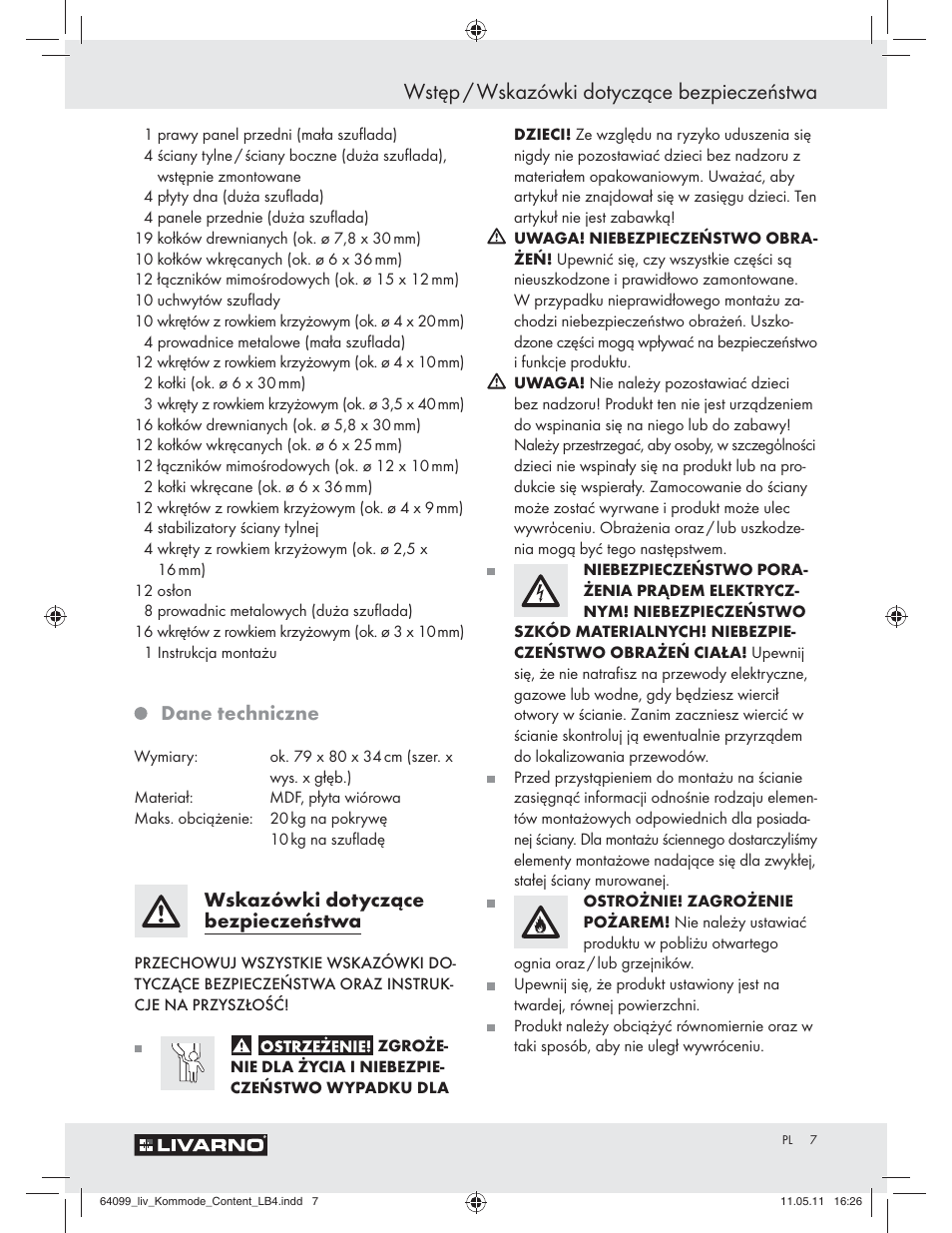 Wstęp / wskazówki dotyczące bezpieczeństwa, Dane techniczne, Wskazówki dotyczące bezpieczeństwa | Livarno Z30845 User Manual | Page 5 / 30