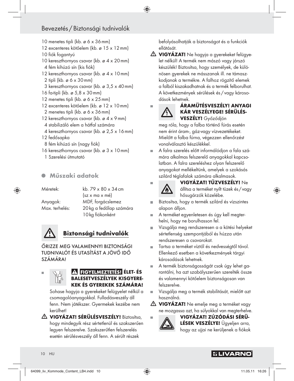 Bevezetés / biztonsági tudnivalók, Műszaki adatok, Biztonsági tudnivalók | Livarno Z30845 User Manual | Page 8 / 30