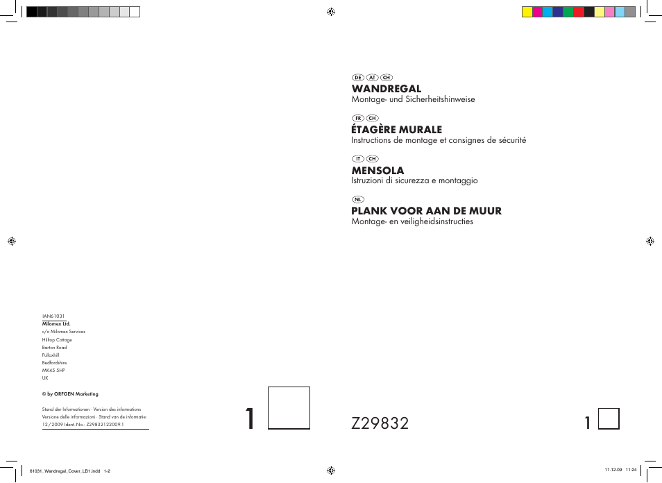 61031_de_ch_cover.pdf, Wandregal, Plank voor aan de muur | Mensola, Étagère murale | Livarno Z29832 User Manual | Page 12 / 12