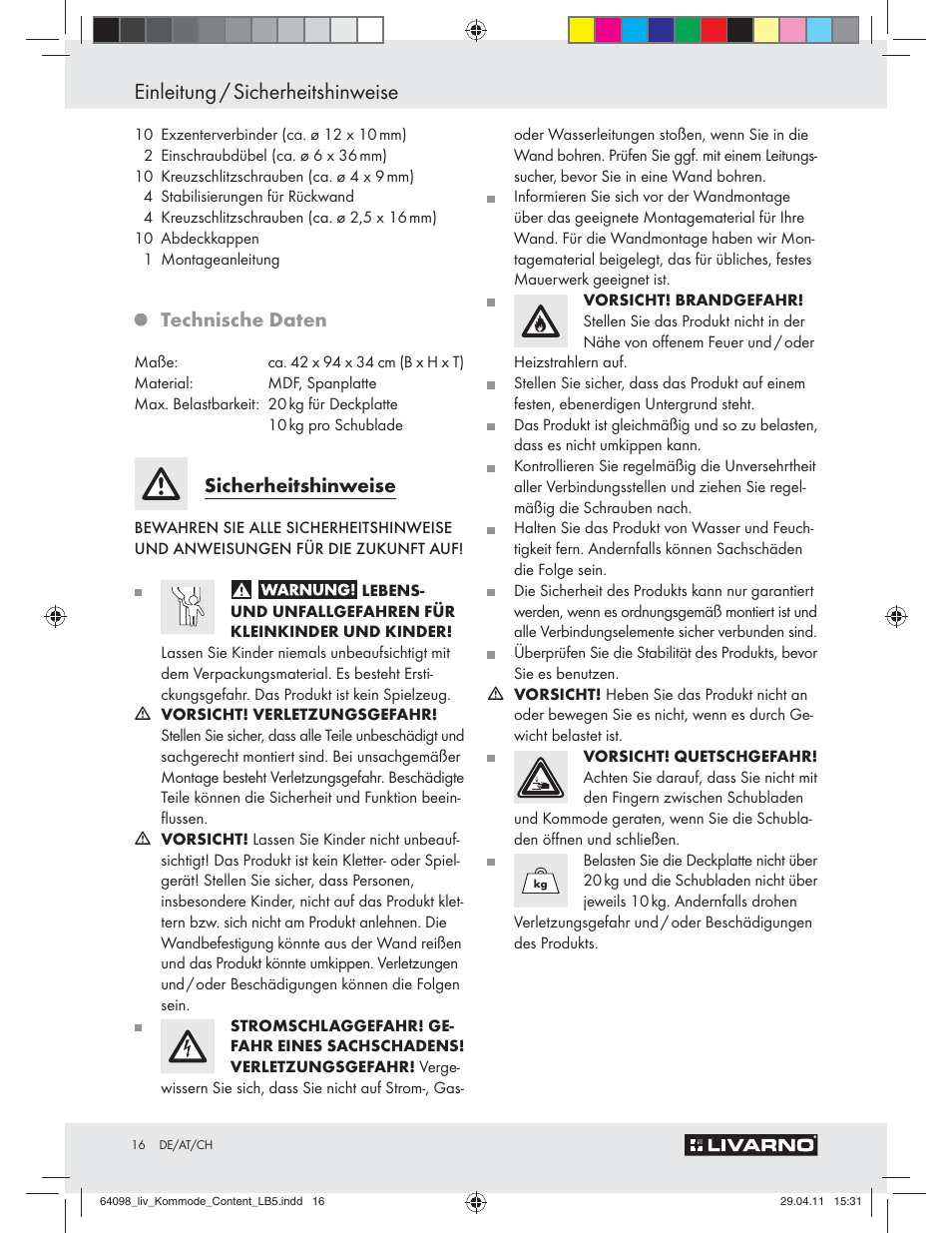 Einleitung / sicherheitshinweise, Technische daten, Sicherheitshinweise | Livarno Z30844 User Manual | Page 14 / 22