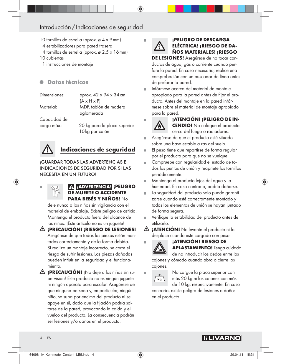 Introducción / indicaciones de seguridad, Datos técnicos, Indicaciones de seguridad | Livarno Z30844 User Manual | Page 2 / 22