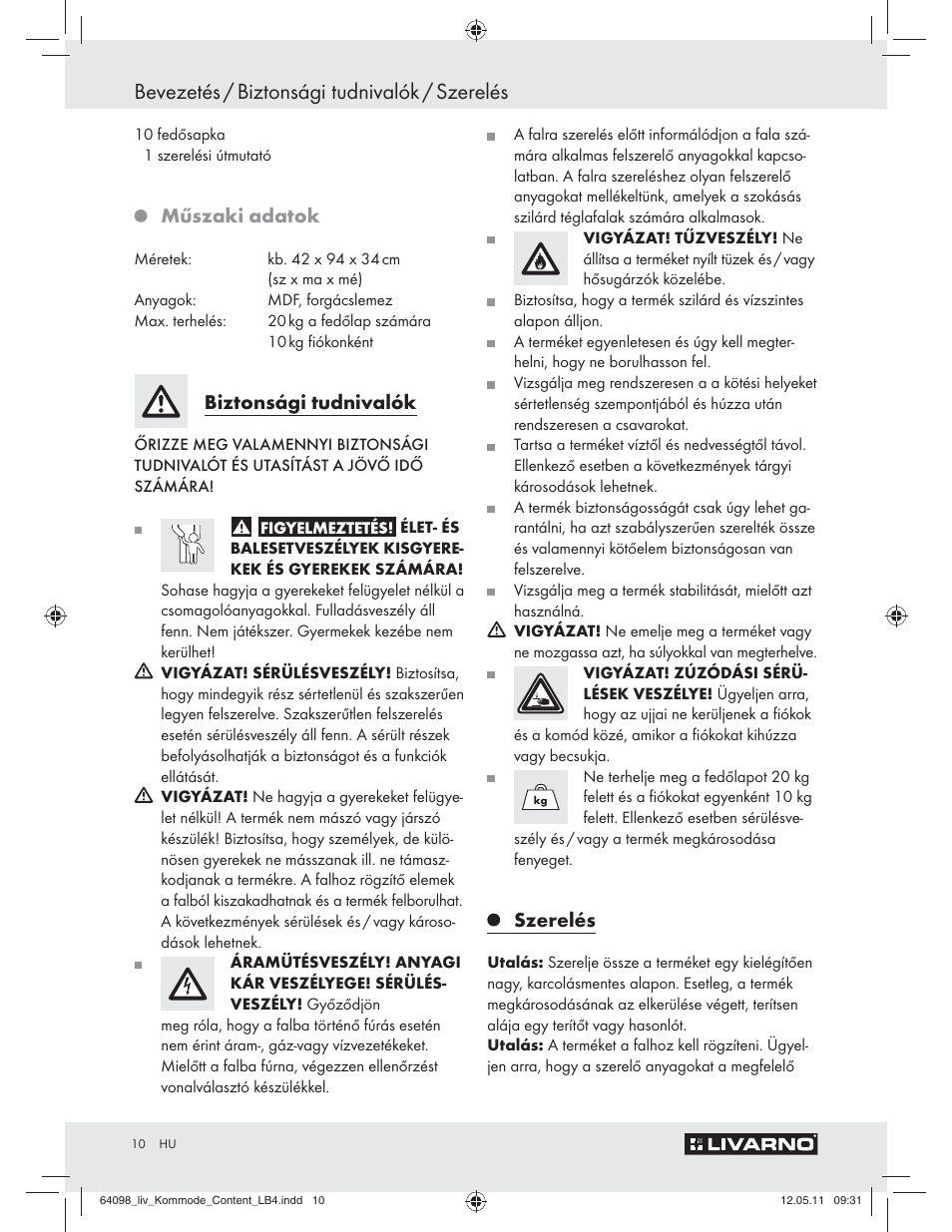 Bevezetés / biztonsági tudnivalók / szerelés, Műszaki adatok, Biztonsági tudnivalók | Szerelés | Livarno Z30844 User Manual | Page 8 / 28