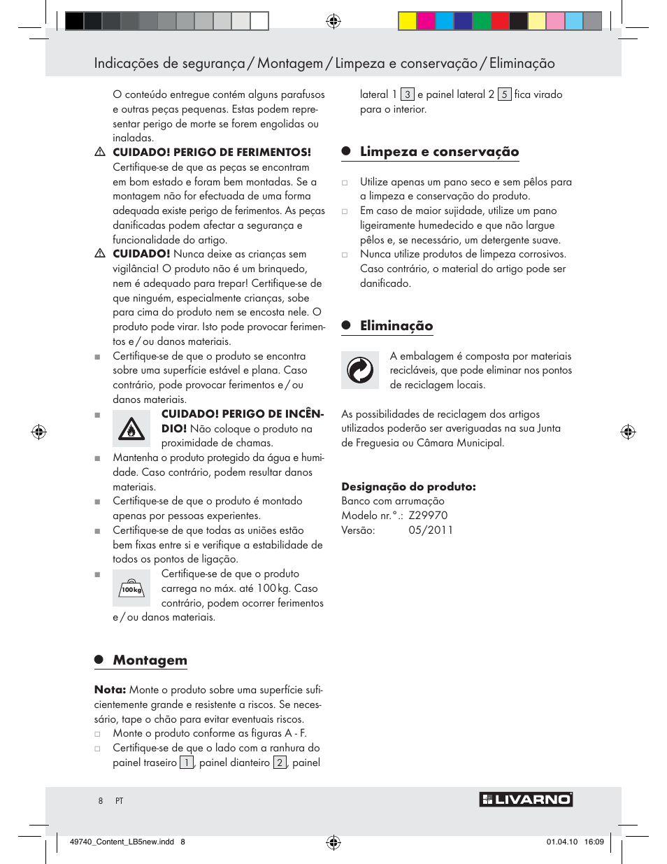 Montagem, Limpeza e conservação, Eliminação | Livarno Z29970 User Manual | Page 6 / 14