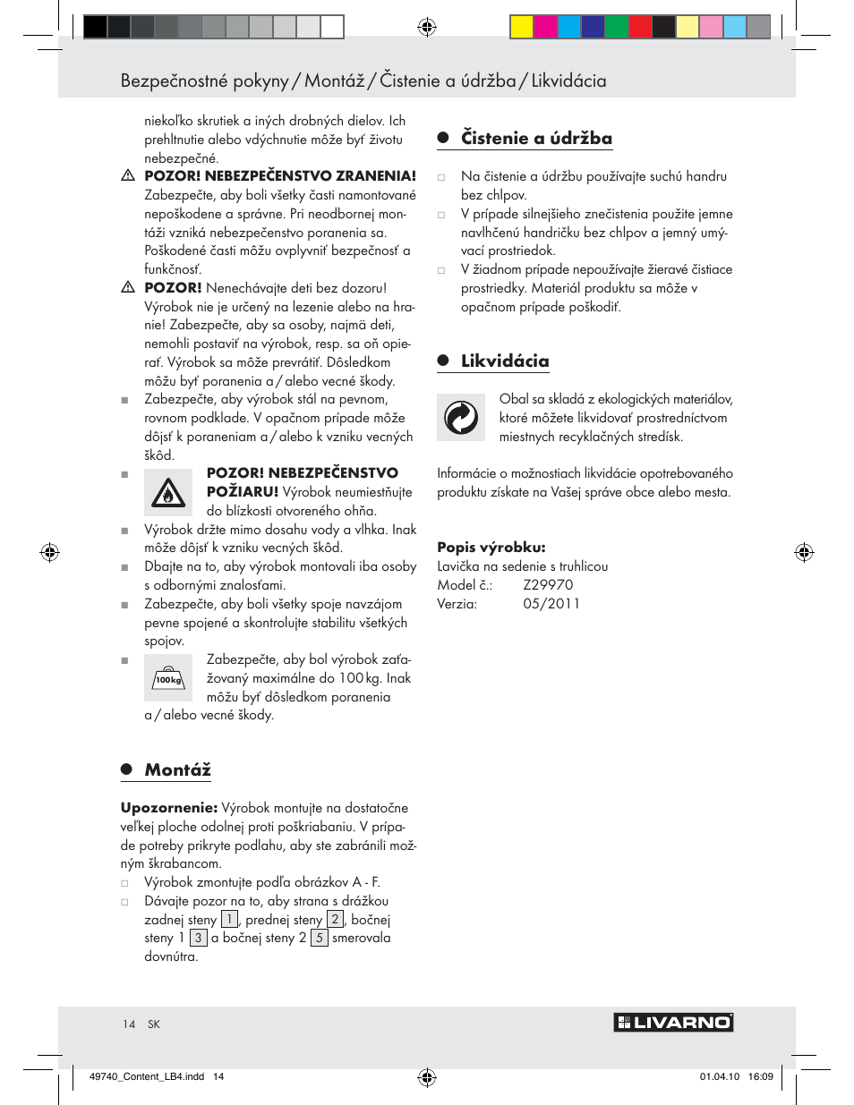 Montáž, Čistenie a údržba, Likvidácia | Livarno Z29970 User Manual | Page 12 / 18