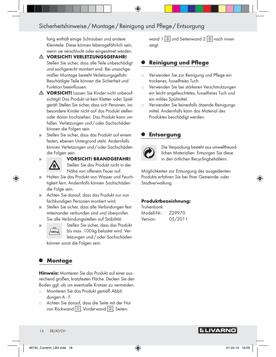 Montage, Reinigung und pﬂege, Entsorgung | Livarno Z29970 User Manual | Page 14 / 18