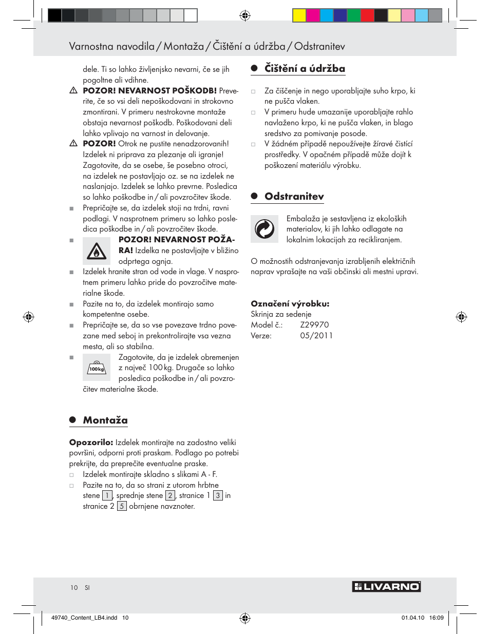 Montaža, Čištění a údržba, Odstranitev | Livarno Z29970 User Manual | Page 8 / 18