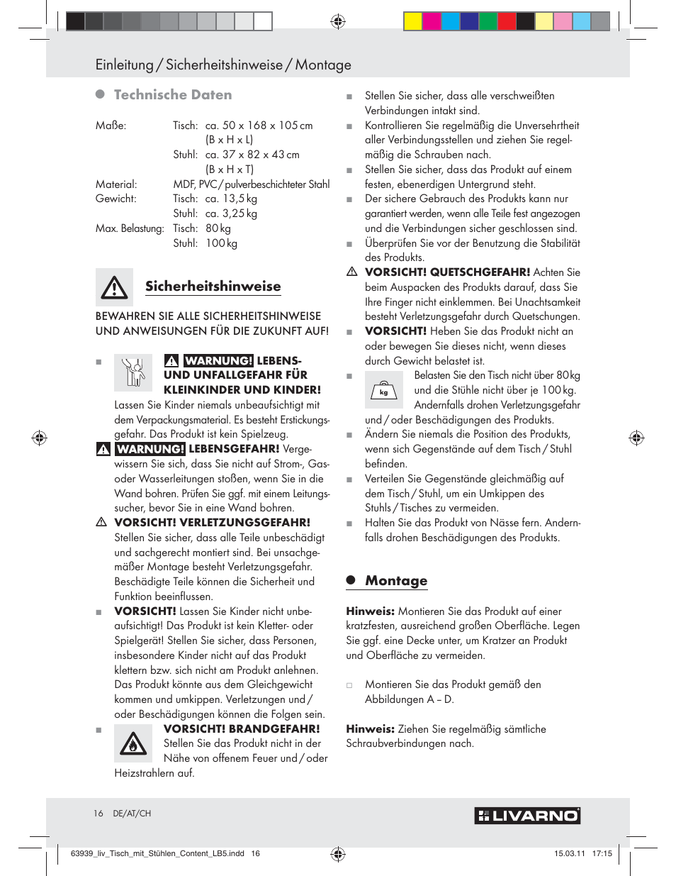 Einleitung / sicherheitshinweise / montage, Technische daten, Sicherheitshinweise | Montage | Livarno Z30842 User Manual | Page 14 / 18