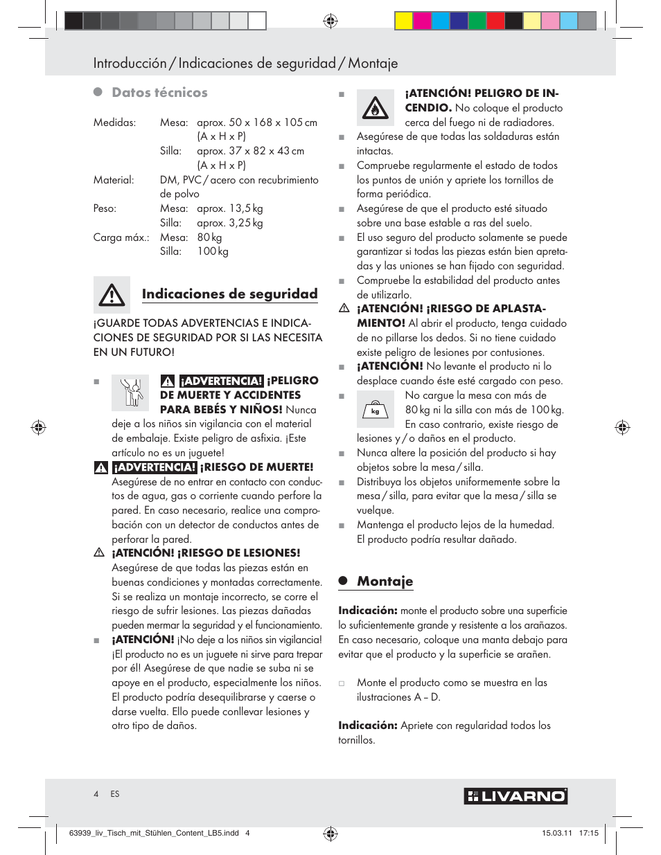 Introducción / indicaciones de seguridad / montaje, Datos técnicos, Indicaciones de seguridad | Montaje | Livarno Z30842 User Manual | Page 2 / 18