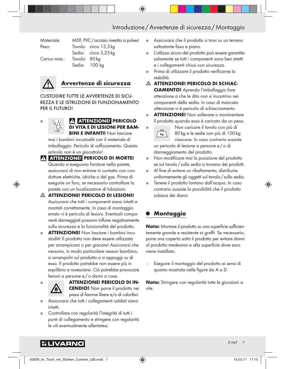 Introduzione / avvertenze di sicurezza / montaggio, Avvertenze di sicurezza, Montaggio | Livarno Z30842 User Manual | Page 5 / 18