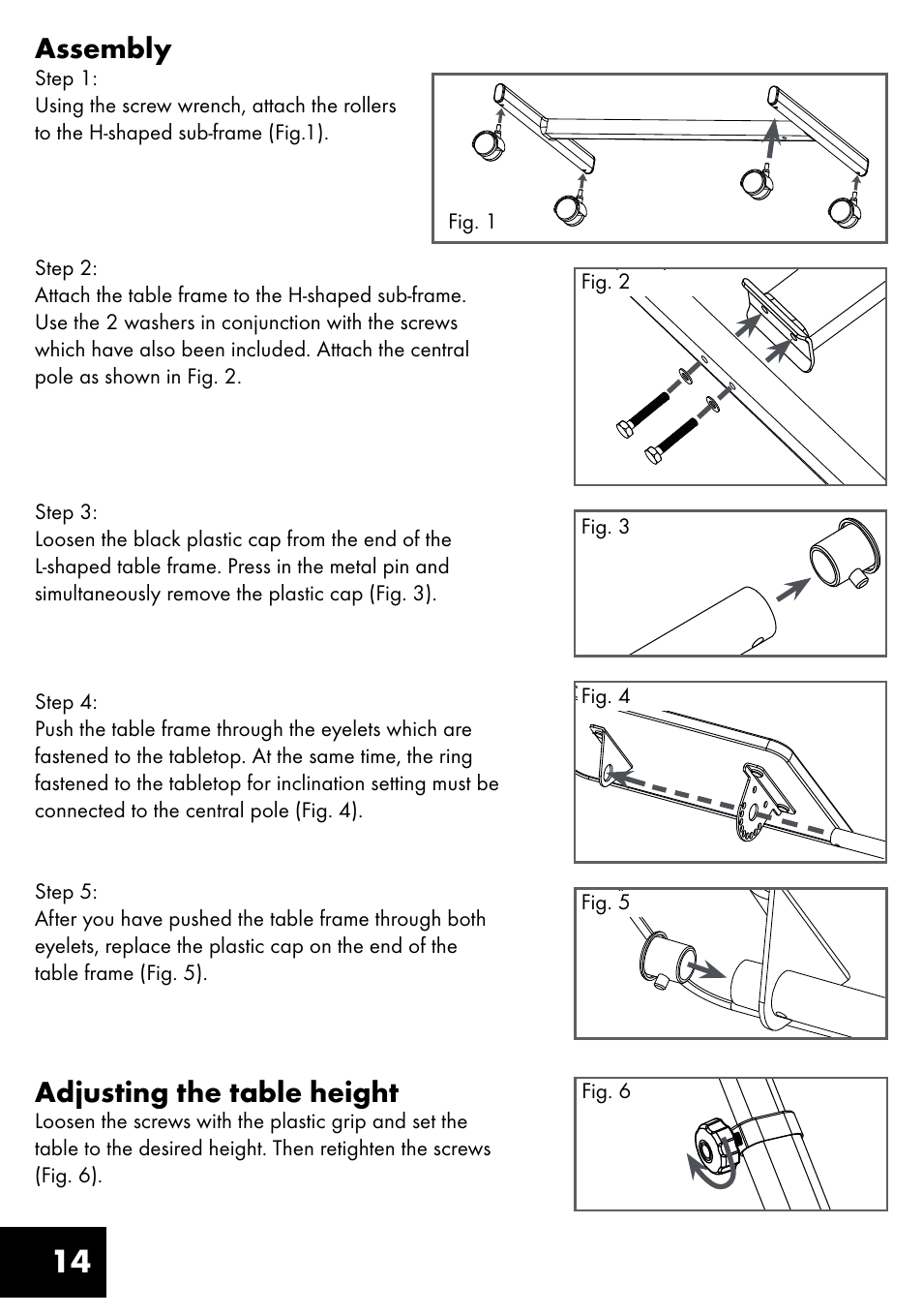 14 assembly, Adjusting the table height | Livarno KT-1410 User Manual | Page 14 / 20