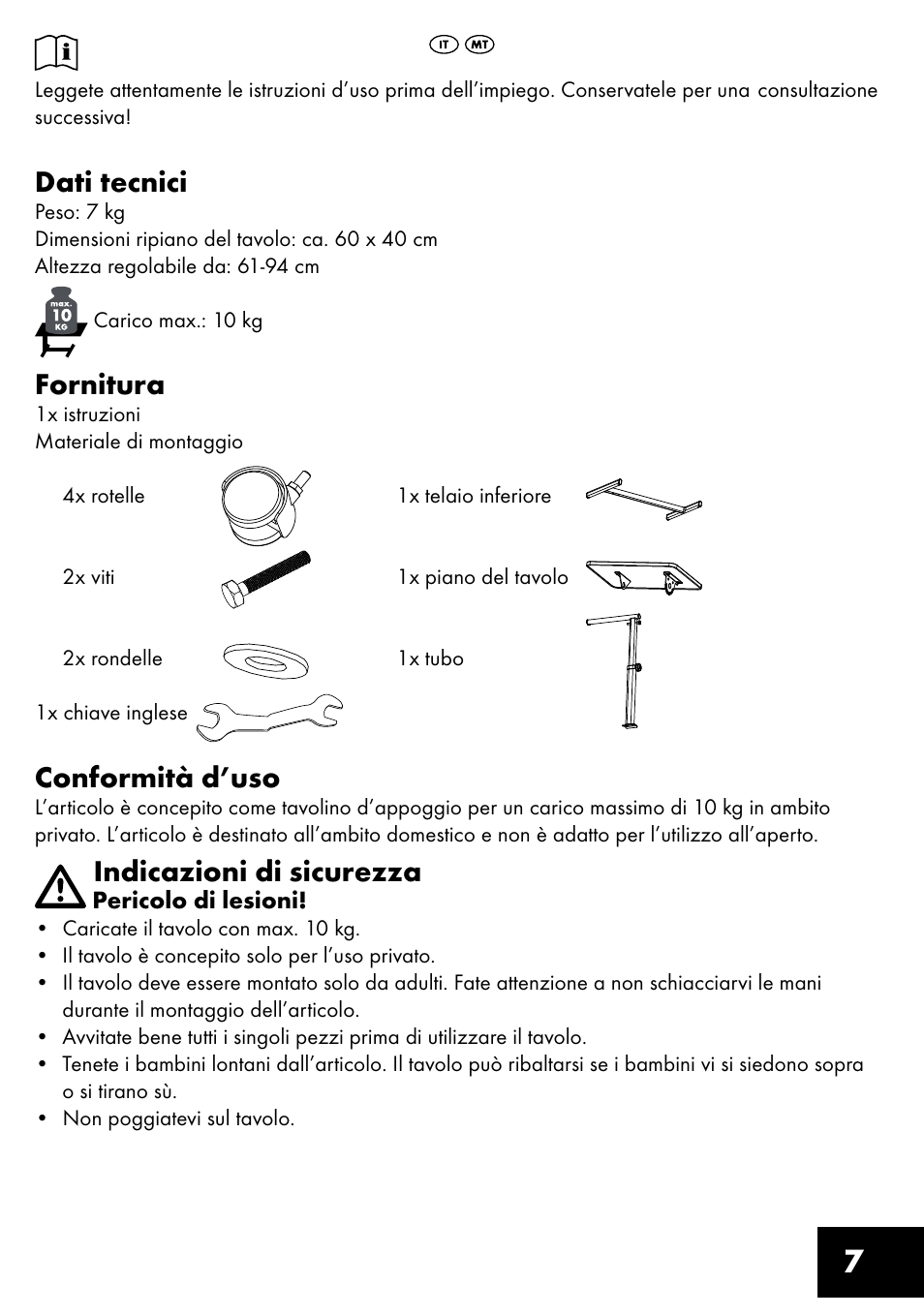 Dati tecnici, Fornitura, Conformità d’uso | Indicazioni di sicurezza | Livarno KT-1410 User Manual | Page 7 / 20