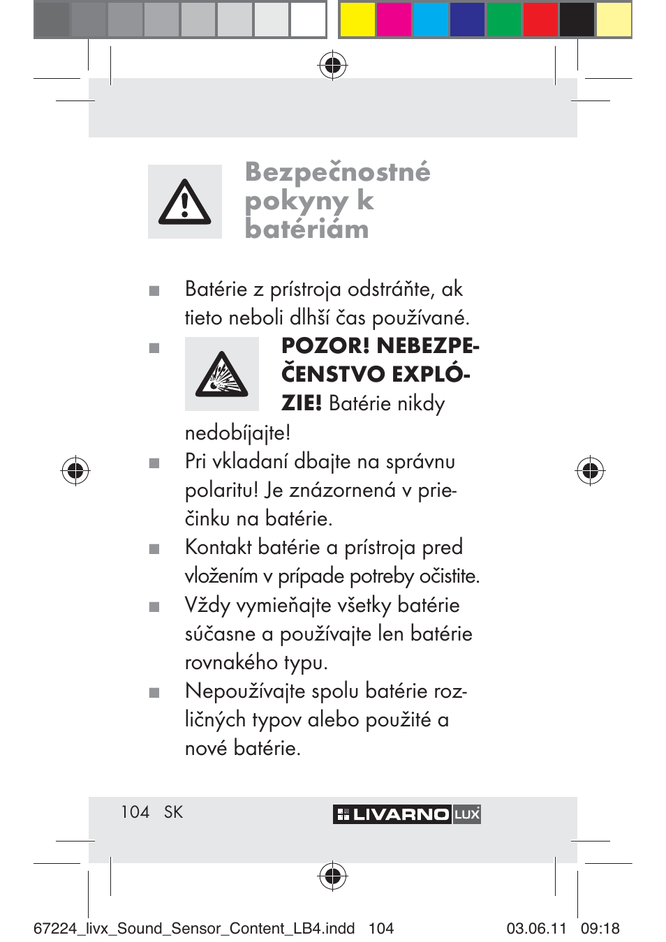 Bezpečnostné pokyny k batériám | Livarno Z30425 A User Manual | Page 102 / 129