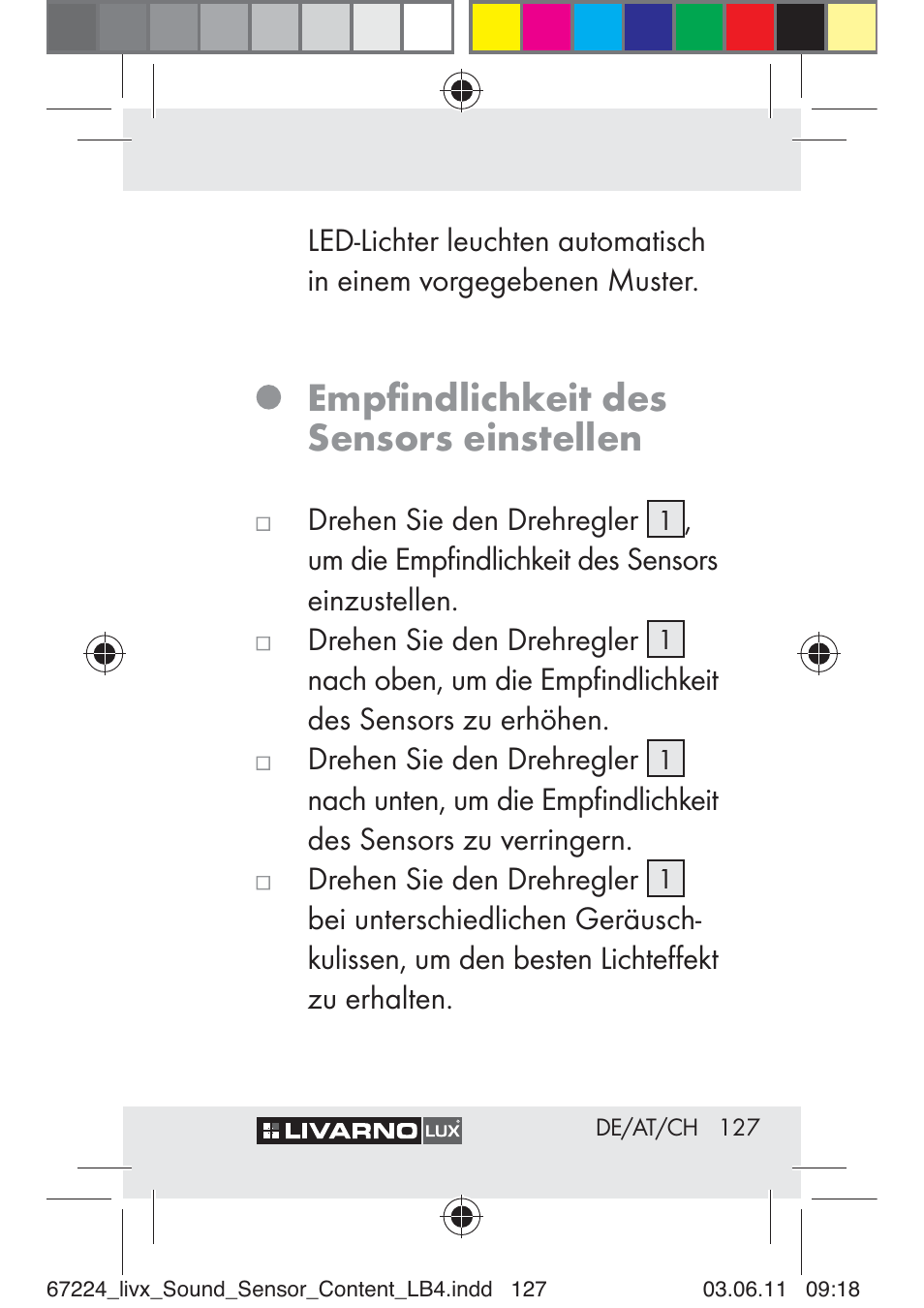 Empﬁndlichkeit des sensors einstellen | Livarno Z30425 A User Manual | Page 125 / 129