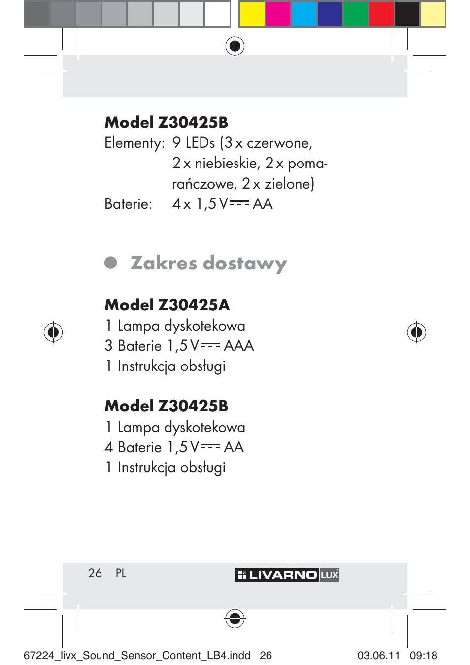 Zakres dostawy | Livarno Z30425 A User Manual | Page 24 / 129