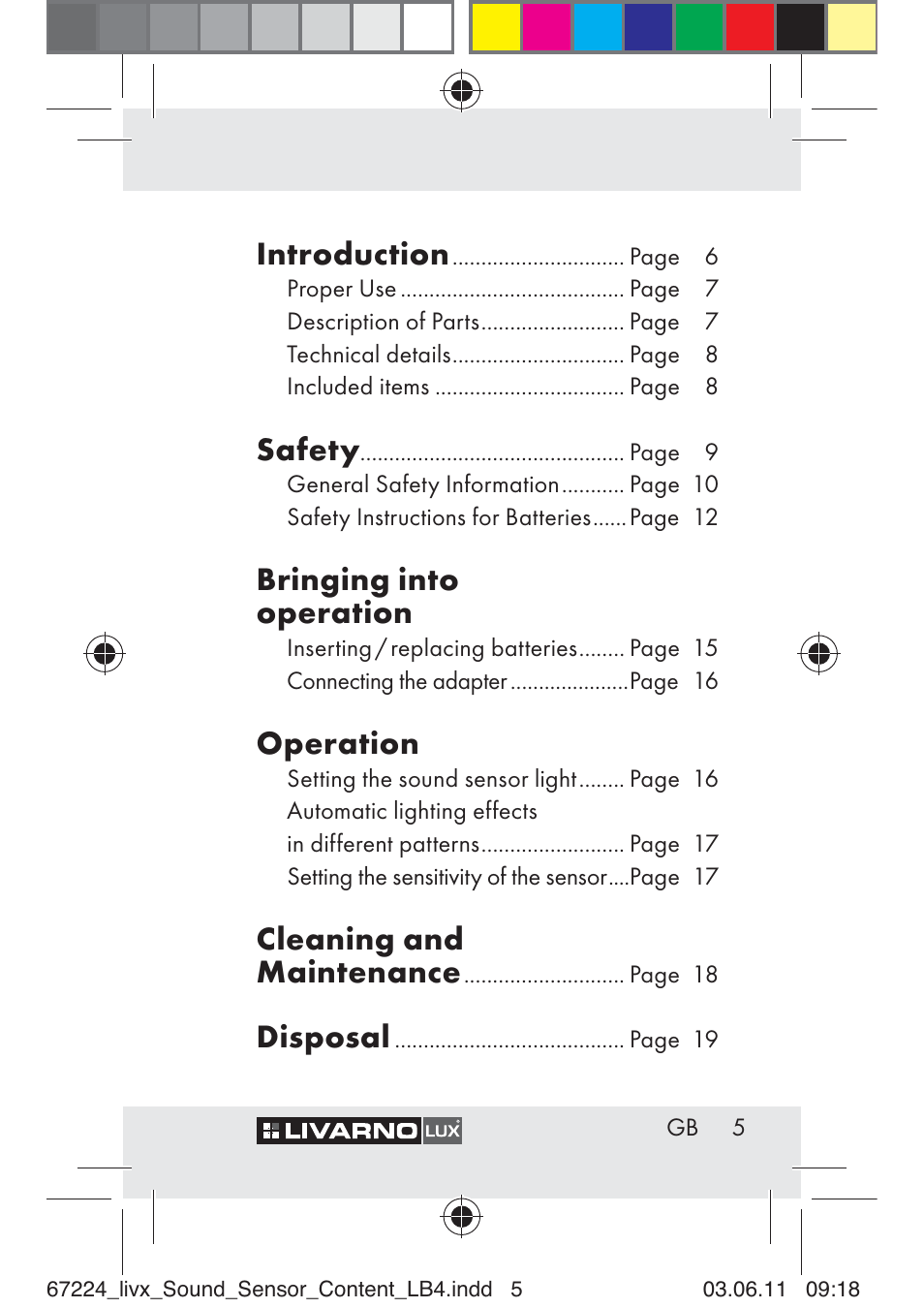 Introduction, Safety, Bringing into operation | Operation, Cleaning and maintenance, Disposal | Livarno Z30425 A User Manual | Page 3 / 129