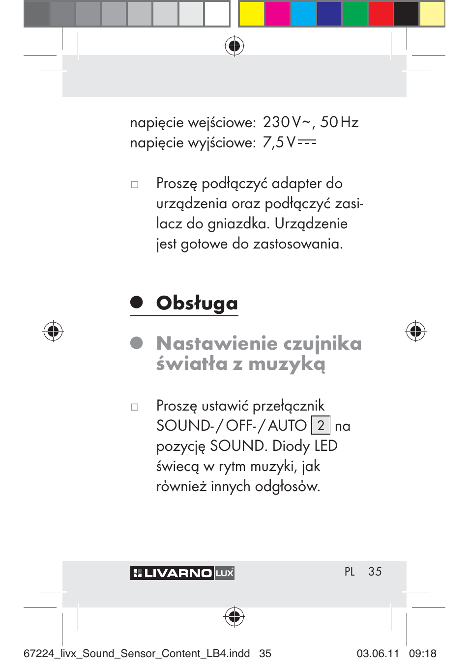 Obsługa, Nastawienie czujnika światła z muzyką | Livarno Z30425 A User Manual | Page 33 / 129