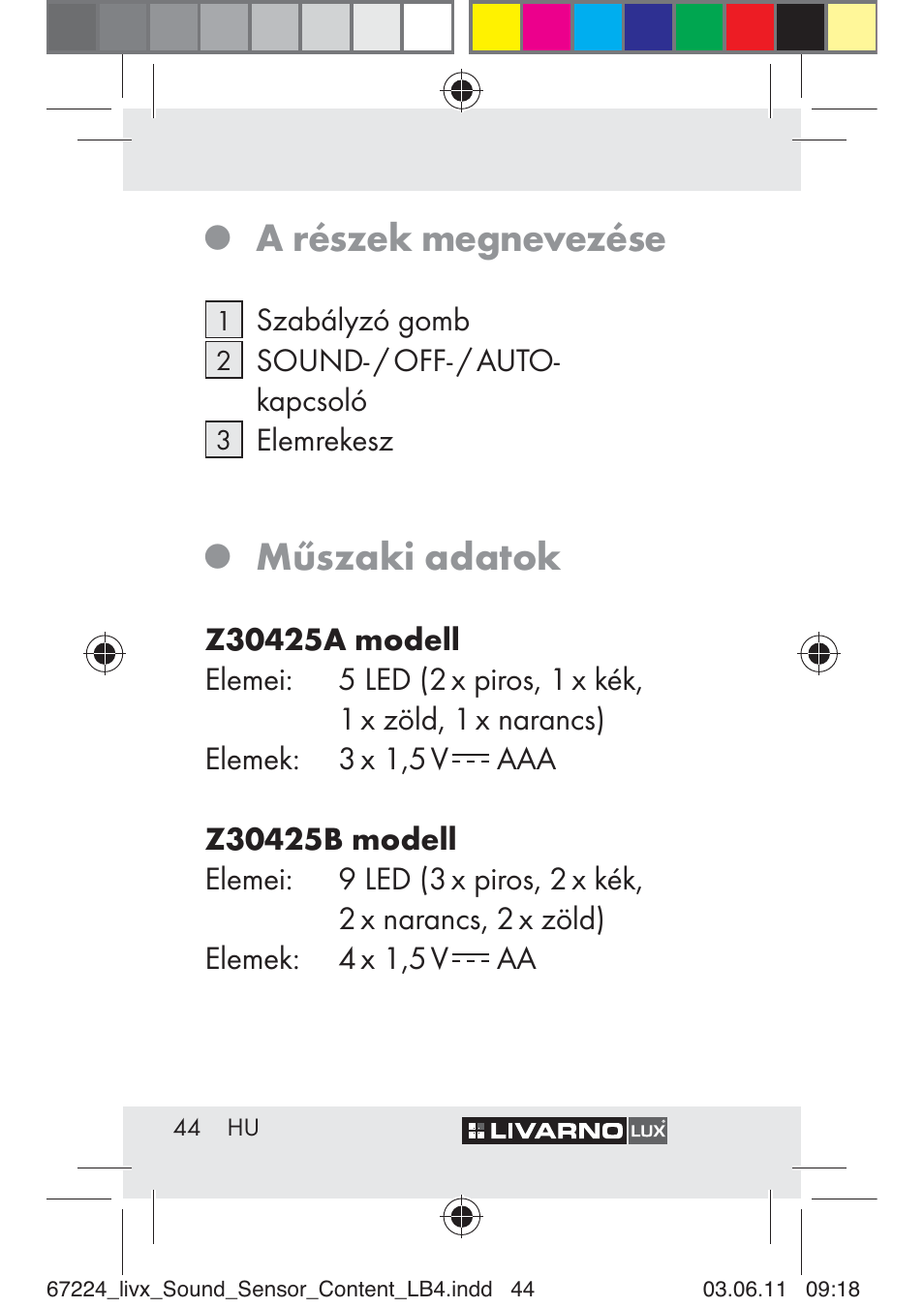 A részek megnevezése, Műszaki adatok | Livarno Z30425 A User Manual | Page 42 / 129