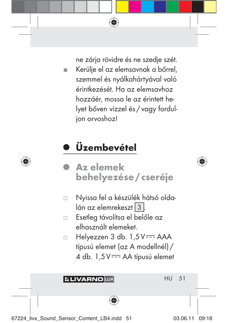 Üzembevétel, Az elemek behelyezése / cseréje | Livarno Z30425 A User Manual | Page 49 / 129