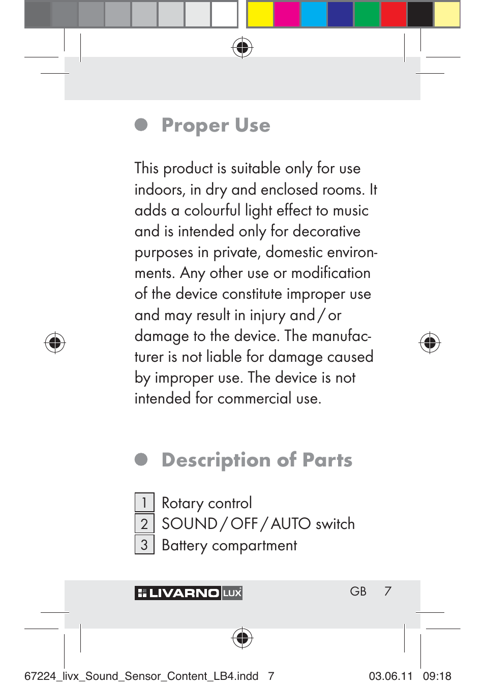 Proper use, Description of parts | Livarno Z30425 A User Manual | Page 5 / 129