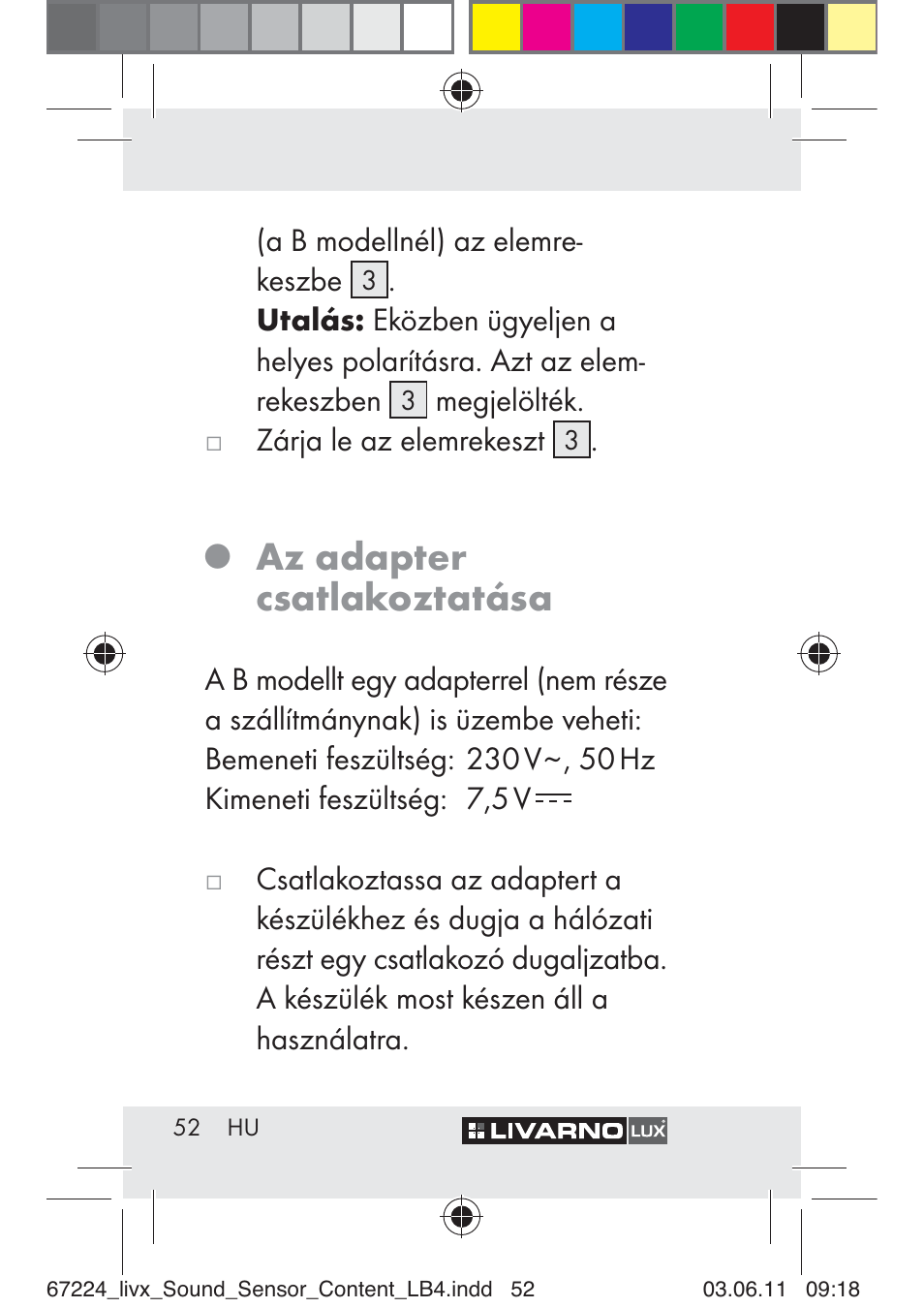 Az adapter csatlakoztatása | Livarno Z30425 A User Manual | Page 50 / 129