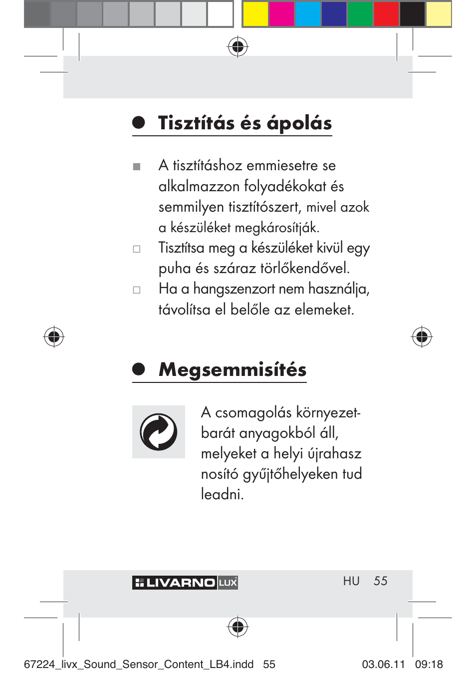 Tisztítás és ápolás, Megsemmisítés | Livarno Z30425 A User Manual | Page 53 / 129