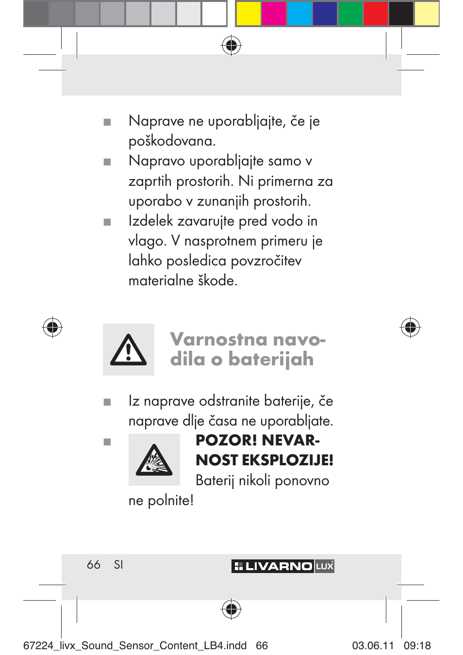 Varnostna navo- dila o baterijah | Livarno Z30425 A User Manual | Page 64 / 129