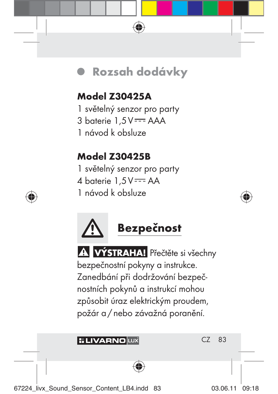 Rozsah dodávky, Bezpečnost | Livarno Z30425 A User Manual | Page 81 / 129