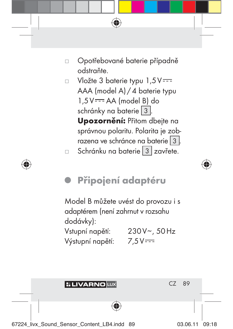 Připojení adaptéru | Livarno Z30425 A User Manual | Page 87 / 129