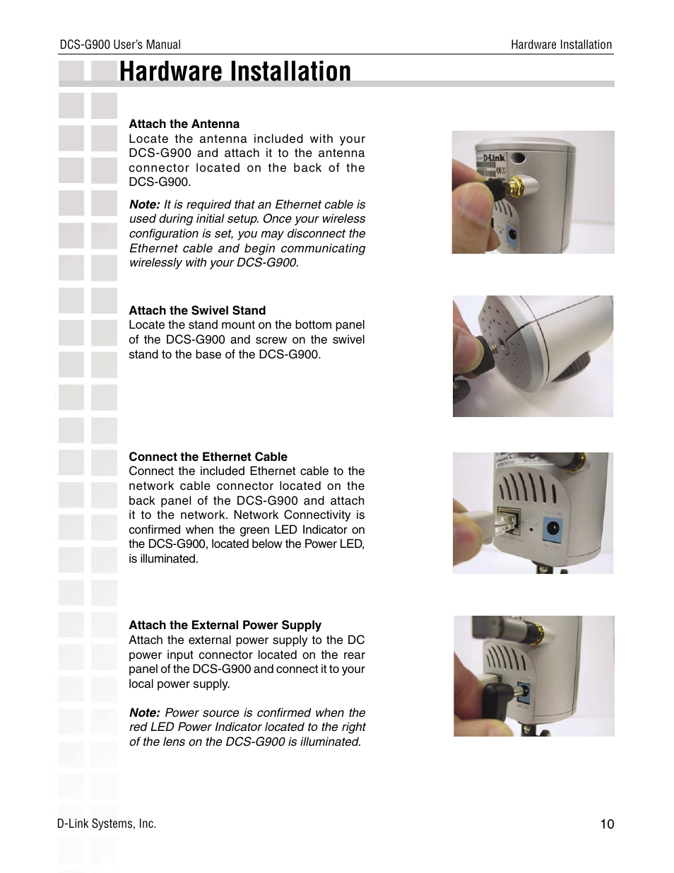 Hardware installation | D-Link DCS-G900 User Manual | Page 10 / 78