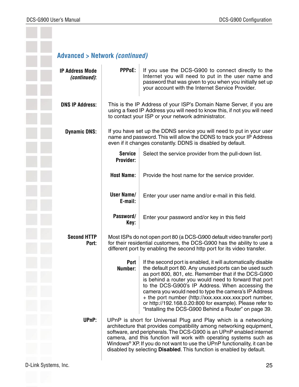 Advanced > network (continued) | D-Link DCS-G900 User Manual | Page 25 / 78