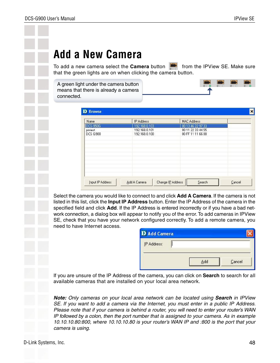 Add a new camera | D-Link DCS-G900 User Manual | Page 48 / 78