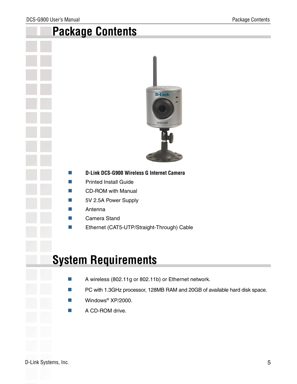Package contents system requirements | D-Link DCS-G900 User Manual | Page 5 / 78