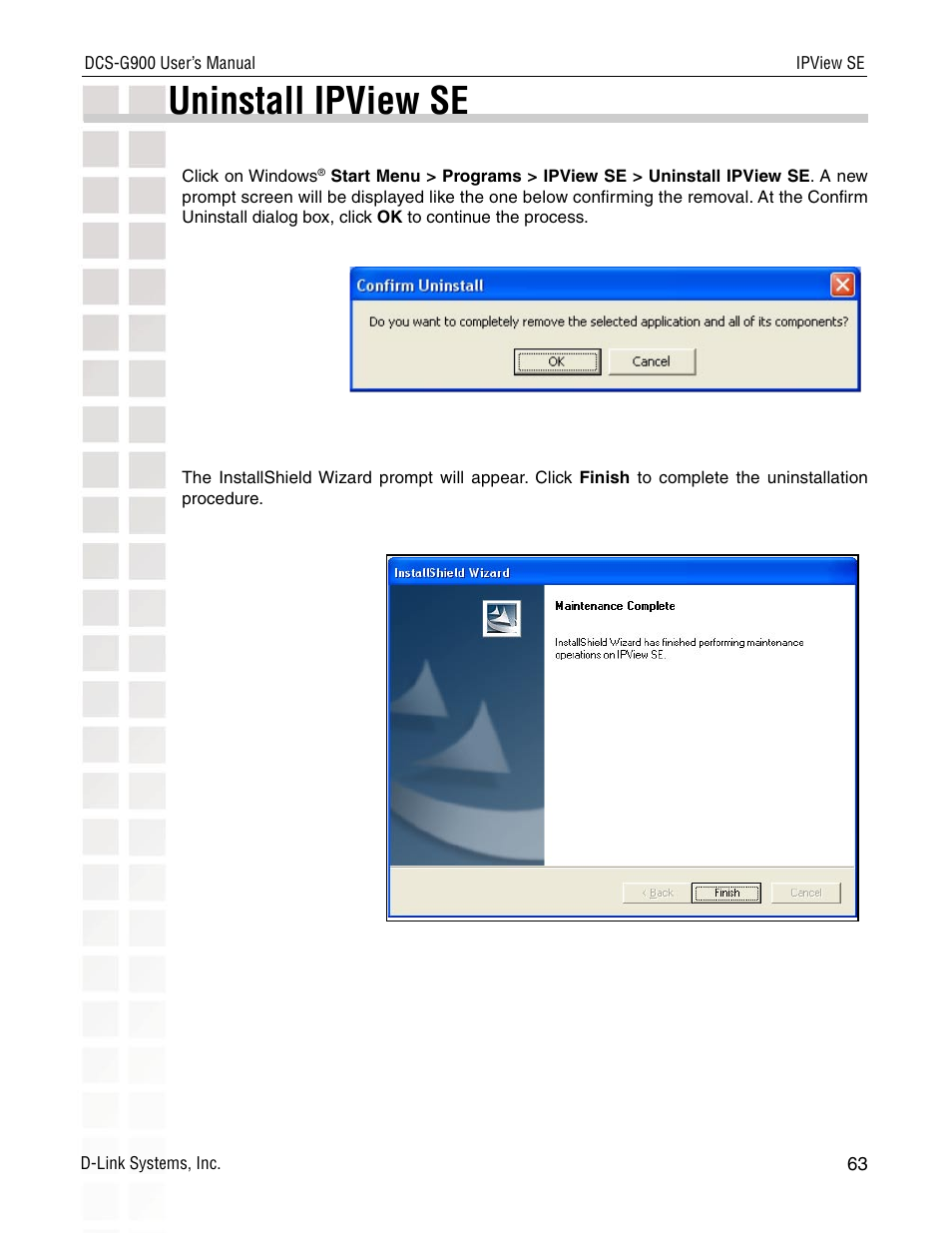 Uninstall ipview se | D-Link DCS-G900 User Manual | Page 63 / 78