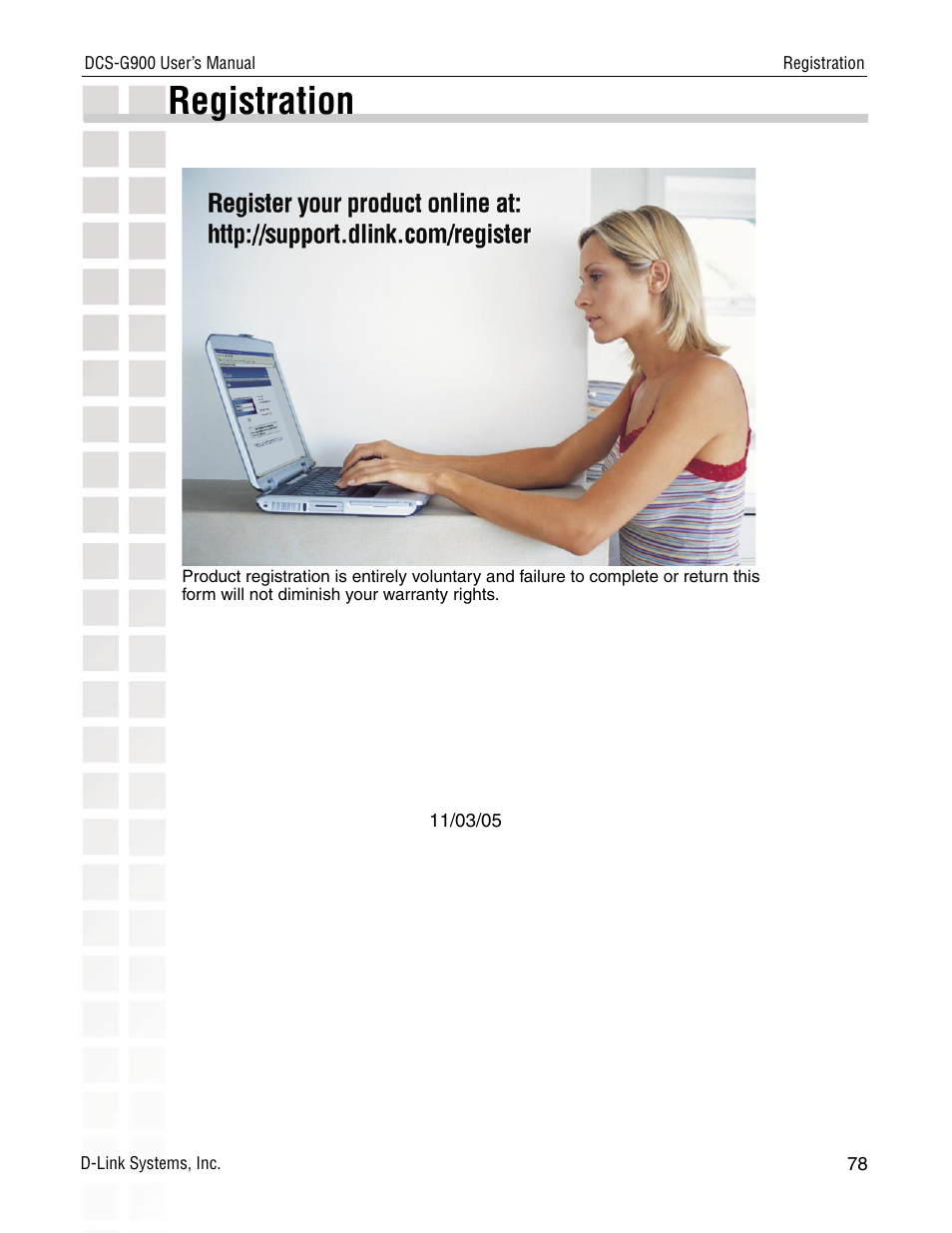 Registration | D-Link DCS-G900 User Manual | Page 78 / 78