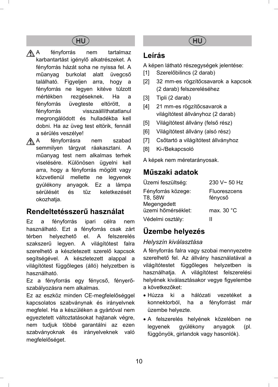 Rendeltetésszerű használat, Leírás, Műszaki adatok | Üzembe helyezés | Livarno LLR 58 A1 User Manual | Page 10 / 26