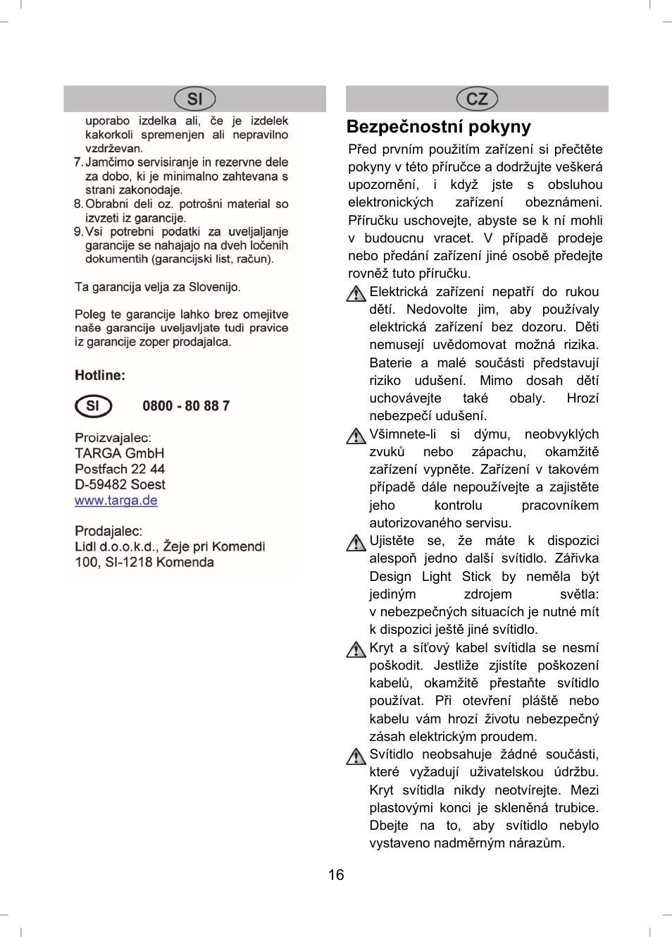 Bezpečnostní pokyny | Livarno LLR 58 A1 User Manual | Page 16 / 26