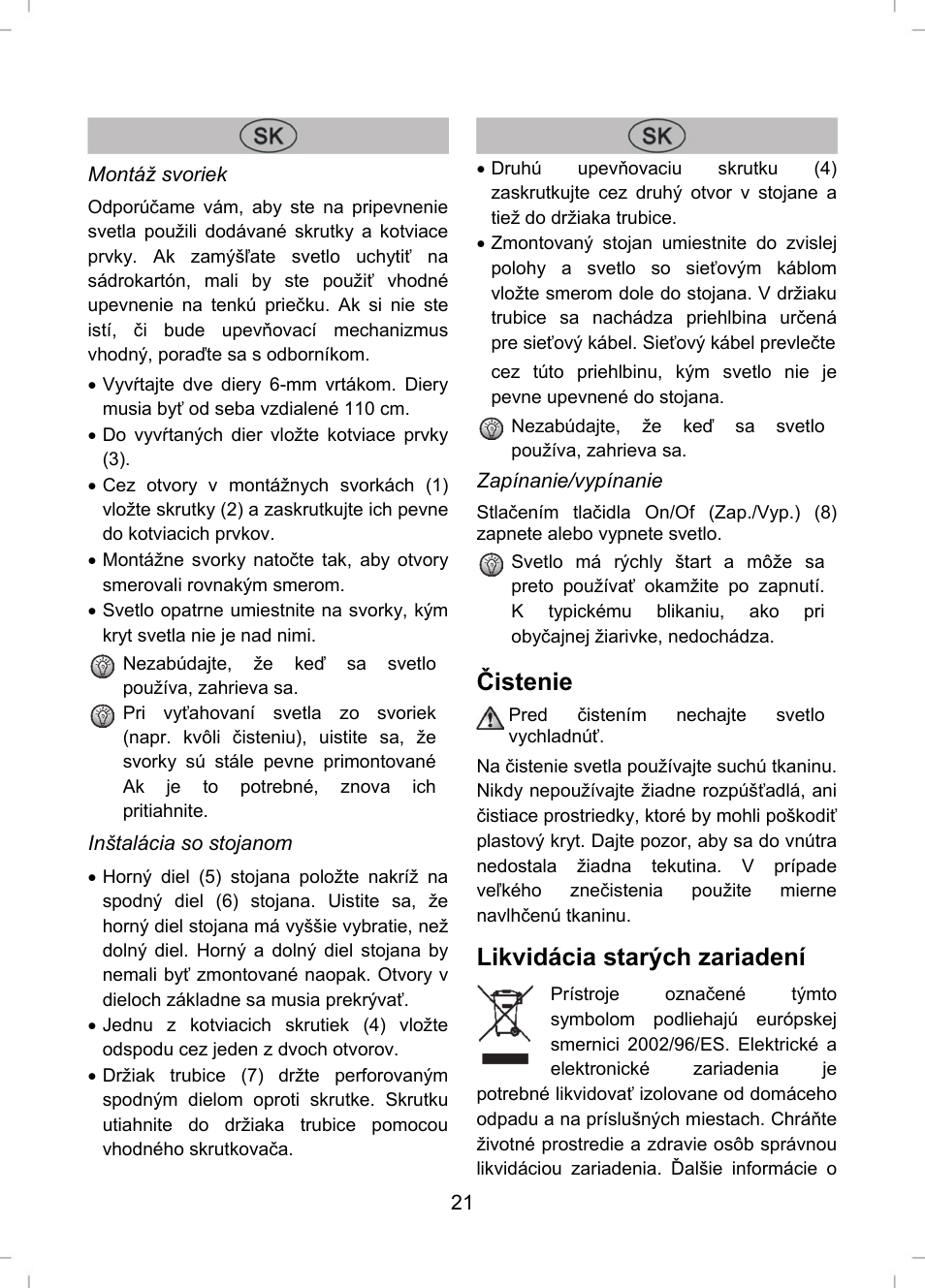 Čistenie, Likvidácia starých zariadení | Livarno LLR 58 A1 User Manual | Page 21 / 26