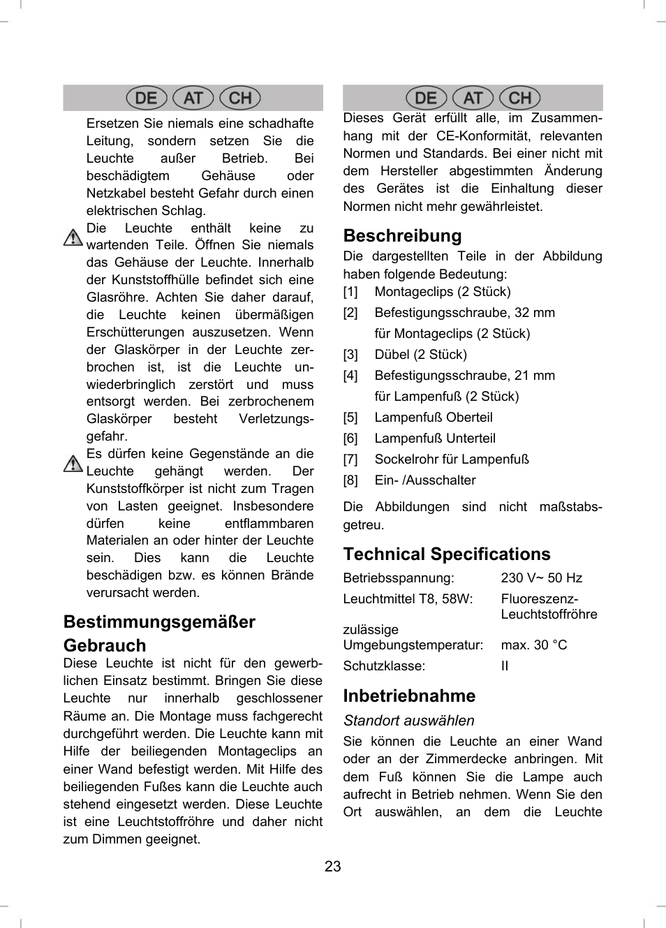 Bestimmungsgemäßer gebrauch, Beschreibung, Technical specifications | Inbetriebnahme | Livarno LLR 58 A1 User Manual | Page 23 / 26