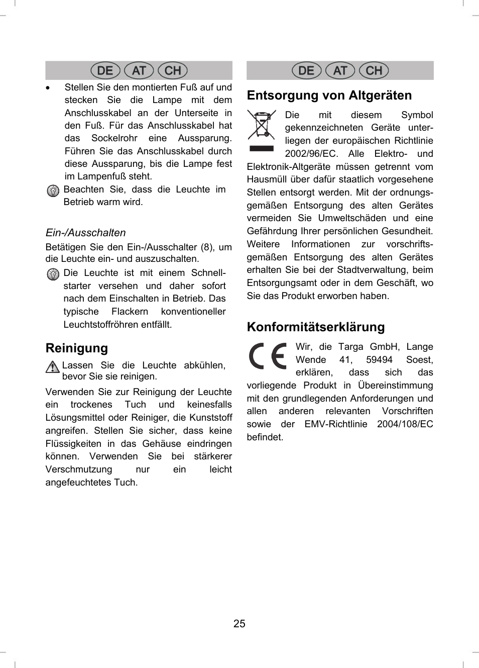 Reinigung, Entsorgung von altgeräten, Konformitätserklärung | Livarno LLR 58 A1 User Manual | Page 25 / 26