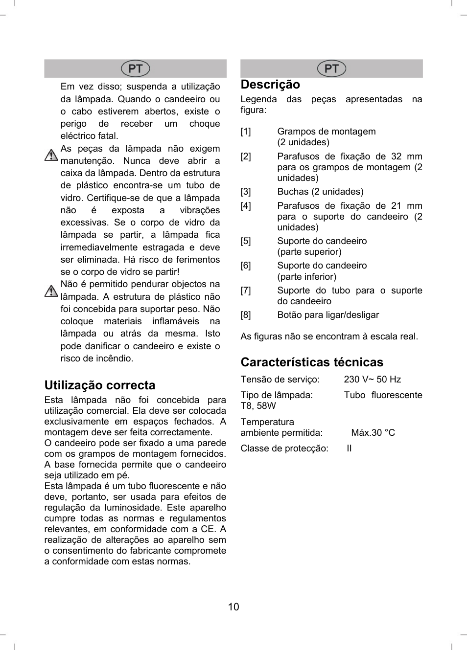 Utilização correcta, Descrição, Características técnicas | Livarno LLR 58 A1 User Manual | Page 10 / 20