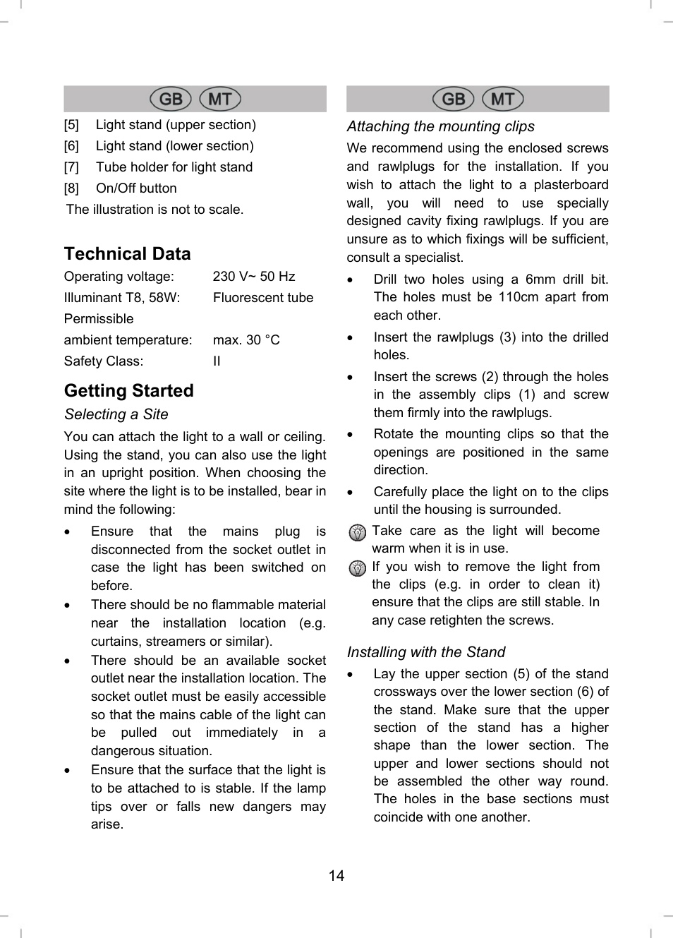 Technical data, Getting started | Livarno LLR 58 A1 User Manual | Page 14 / 20