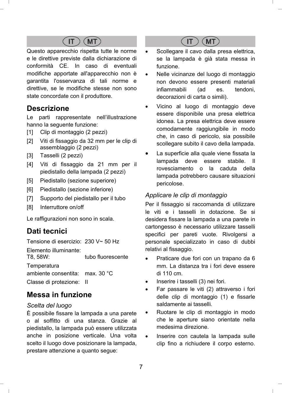 Descrizione, Dati tecnici, Messa in funzione | Livarno LLR 58 A1 User Manual | Page 7 / 20