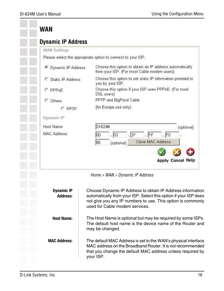 Dynamic ip address | D-Link DI-634M User Manual | Page 16 / 94