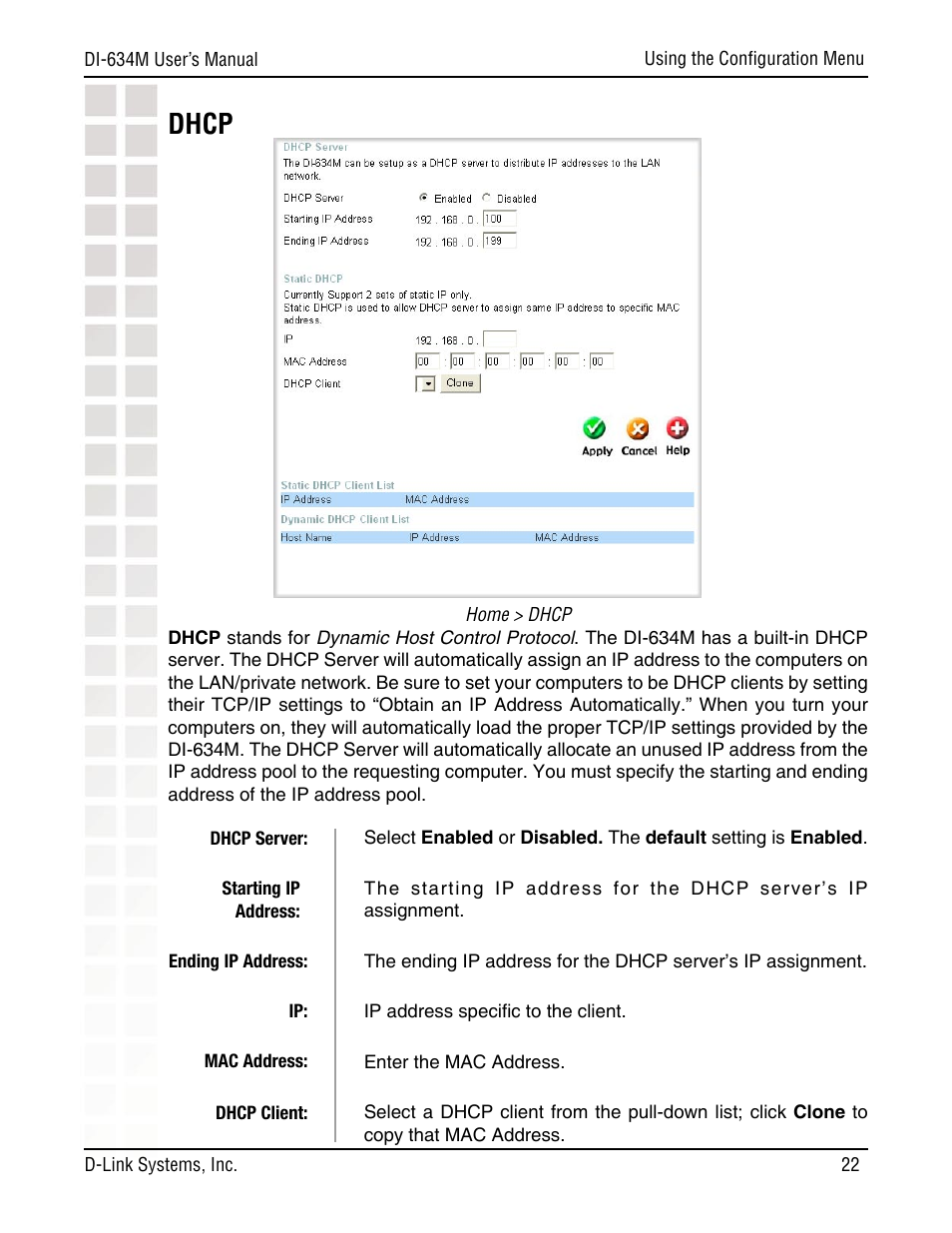 Dhcp | D-Link DI-634M User Manual | Page 22 / 94
